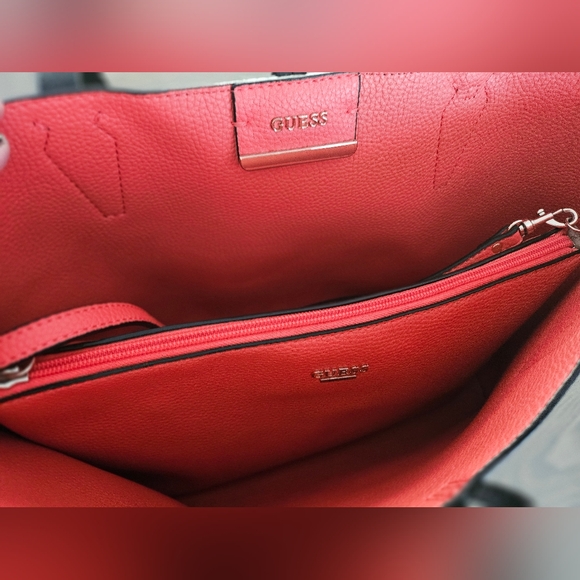 GUESS Black and Coral Tote with large detachable pouch. - Picture 9 of 9